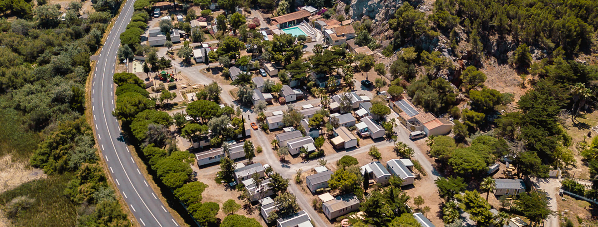 Aerial view of Cap du Roc campsite in Port-la-Nouvelle, campsite in the Occitanie region