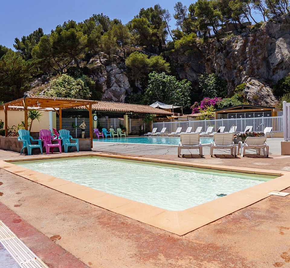 The paddling pool of the aquatic area of Cap du Roc, campsite in Aude with swimming pool