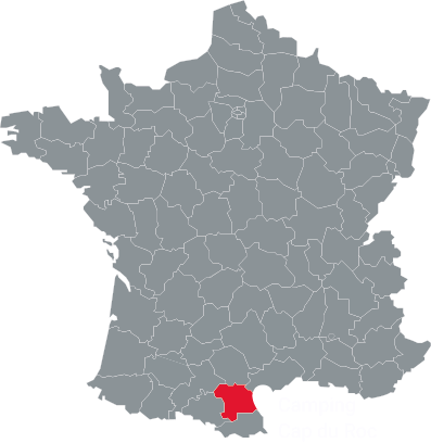 Geografische Lage des Campingplatzes Cap du Roc in dem Departement Aude in Frankreich